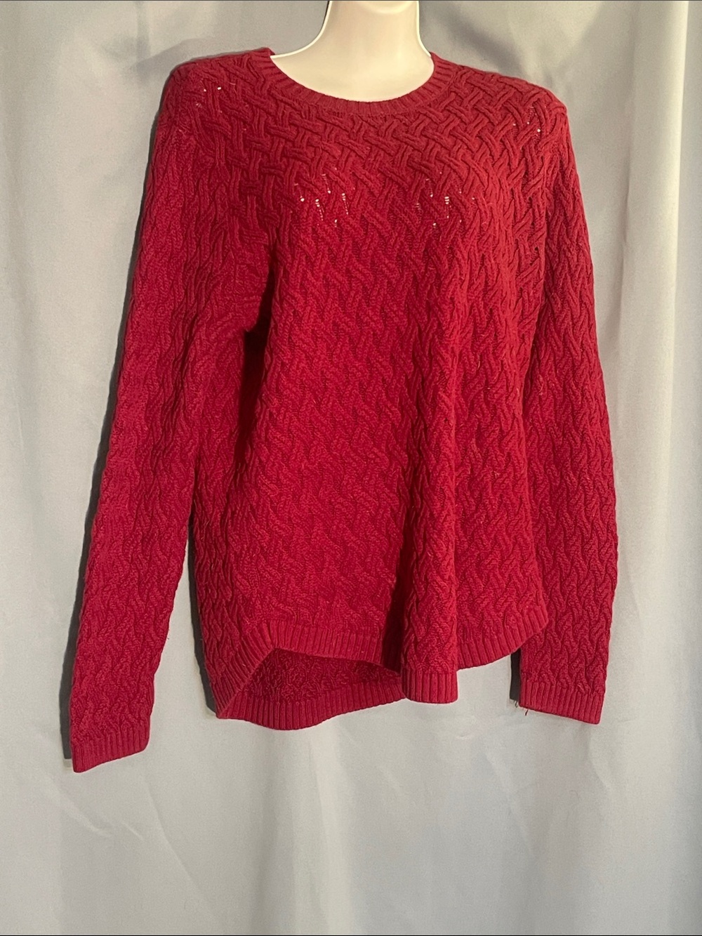 JEANNE PIERRE Scarlet Red Textured Cable Crew Sweater